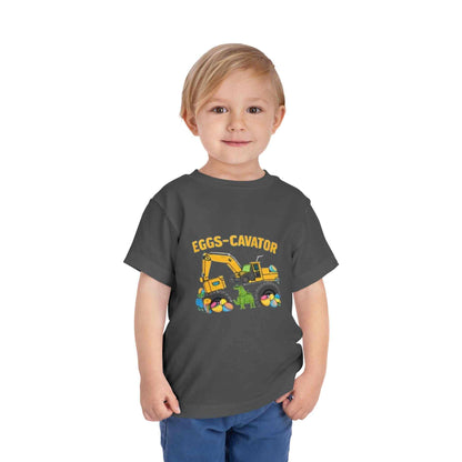 Eggs-cavator toddler tee with excavator and Easter egg design for kids Easter outfit