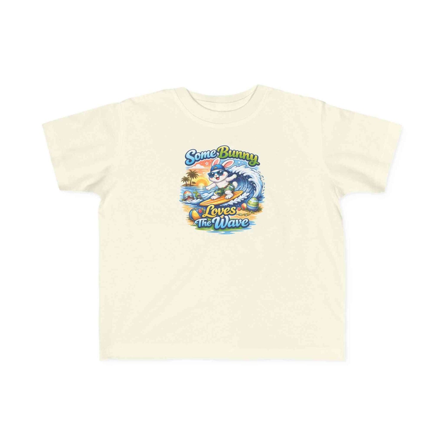 Toddler tee featuring surf bunny graphic, soft cotton, and beach-inspired design