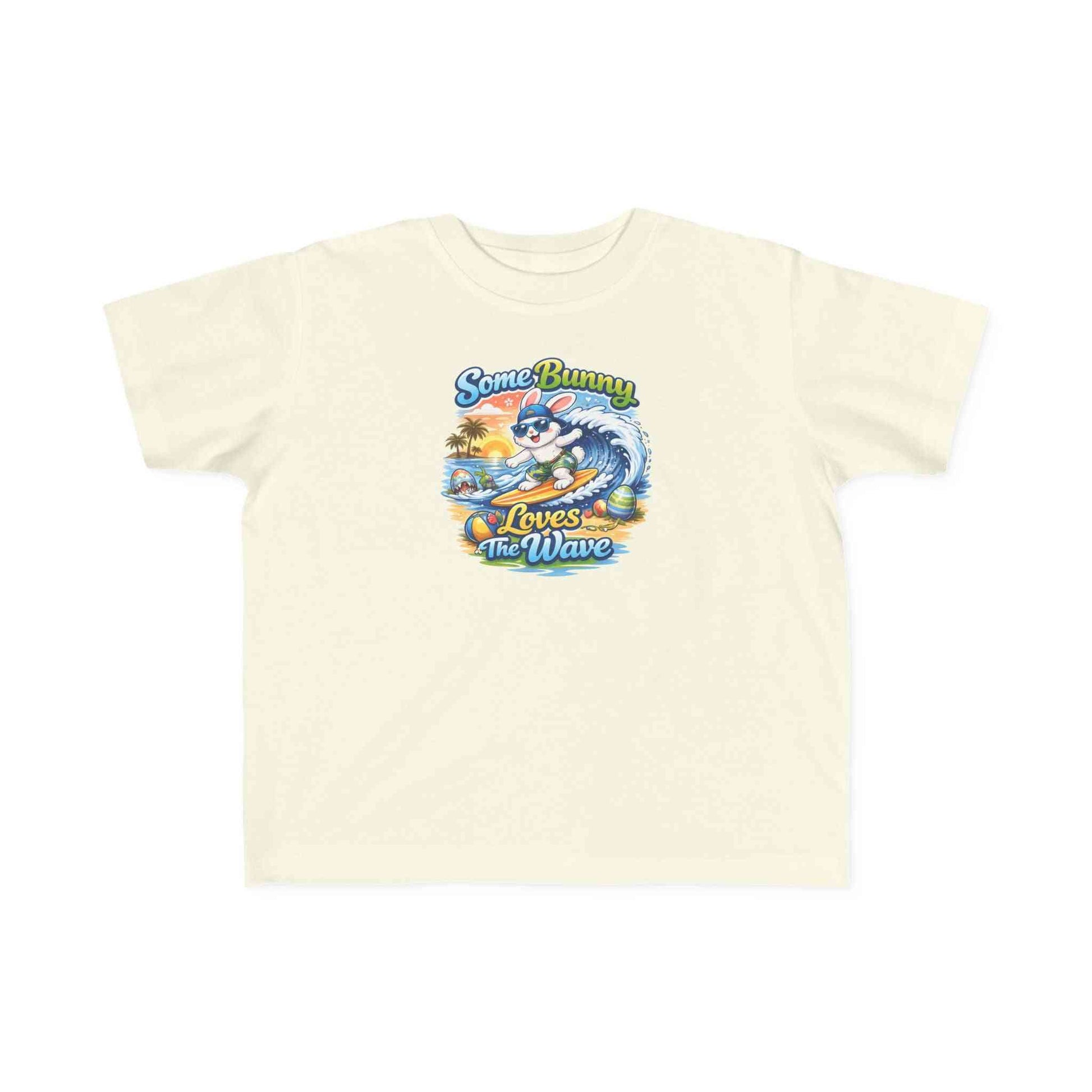 Toddler tee featuring surf bunny graphic, soft cotton, and beach-inspired design