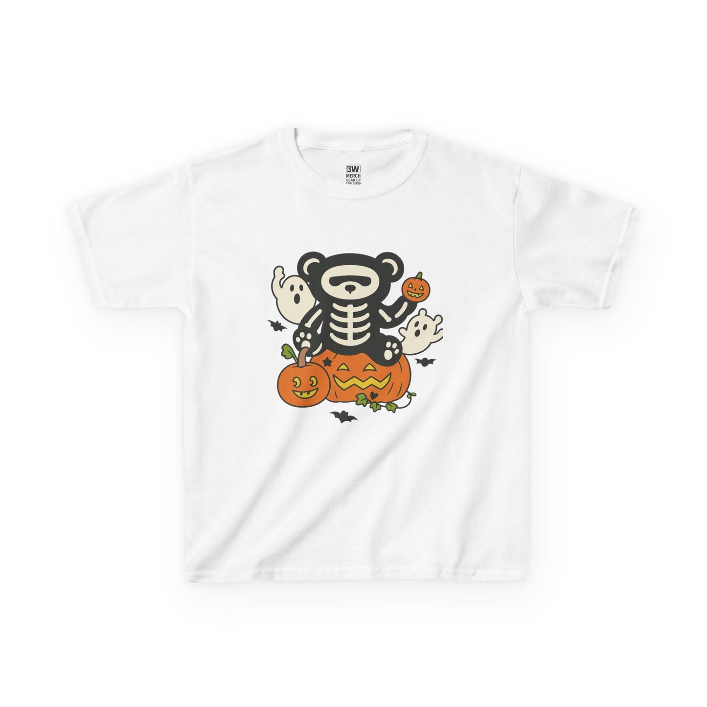 Kids Halloween Skeleton Bear T-Shirt – Cute Spooky Ghost & Pumpkin Graphic Tee for Boys & Girls