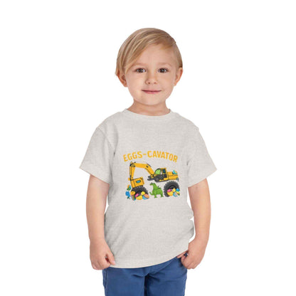 Toddler Easter shirt with cute Eggs-Cavator excavator and colorful Easter eggs design