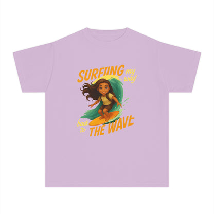 Surfing Kids Softstyle Tee, Ocean Vibes T-Shirt for Kids, Summer Fun Shirt, Surfing Tee for Boys and Girls, Beach Day Outfit