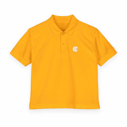 Eric's Piano School gold youth polo shirt for kids with logo and moisture-wicking fabric