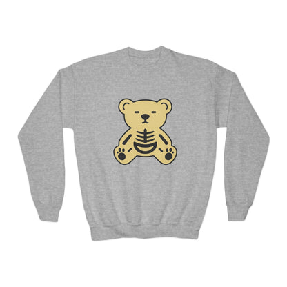 Cute Skeleton Teddy Youth Crewneck Sweatshirt, Kid's Sweatshirt, Fall Fashion, Spooky Season Gift, Halloween Apparel