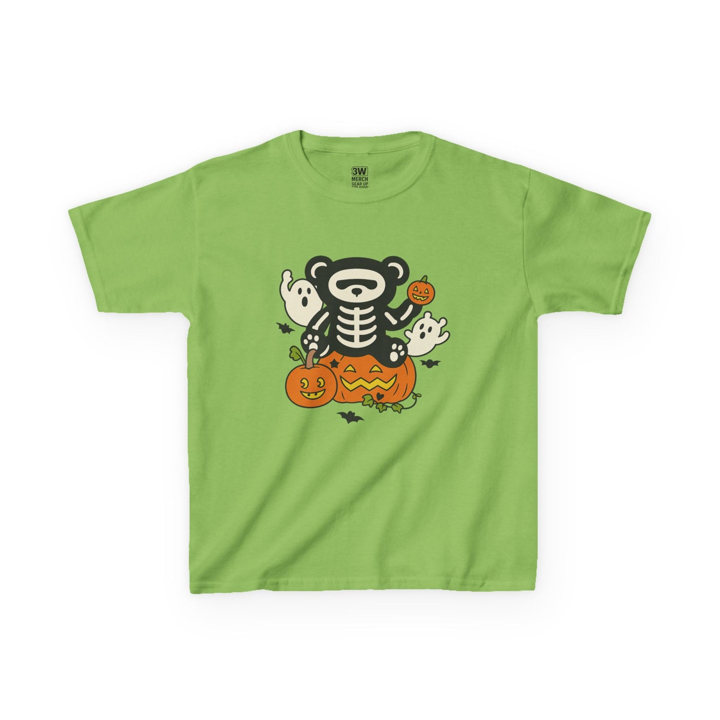 Kids Halloween Skeleton Bear T-Shirt – Cute Spooky Ghost & Pumpkin Graphic Tee for Boys & Girls