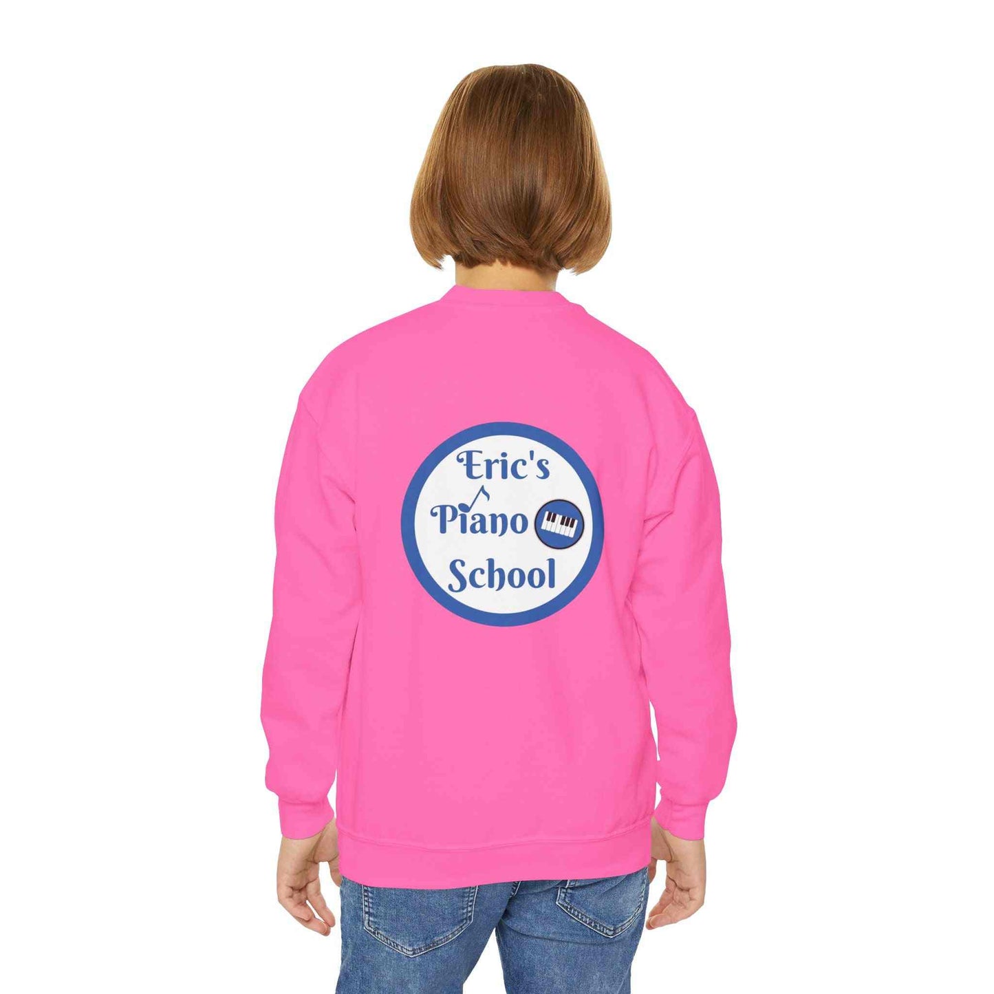 Youth sweatshirt in cozy midweight fabric with piano school emblem and loose fit for young learners