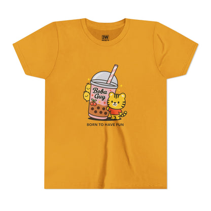 Kawaii Tiger Boba Tee – “Born to Have Fun” | Cute Boba Shirt | Y2K Kawaii Aesthetic | K-Pop Core Outfit | Bubble Tea Lover Gift | Trendy Graphic T-Shirt
