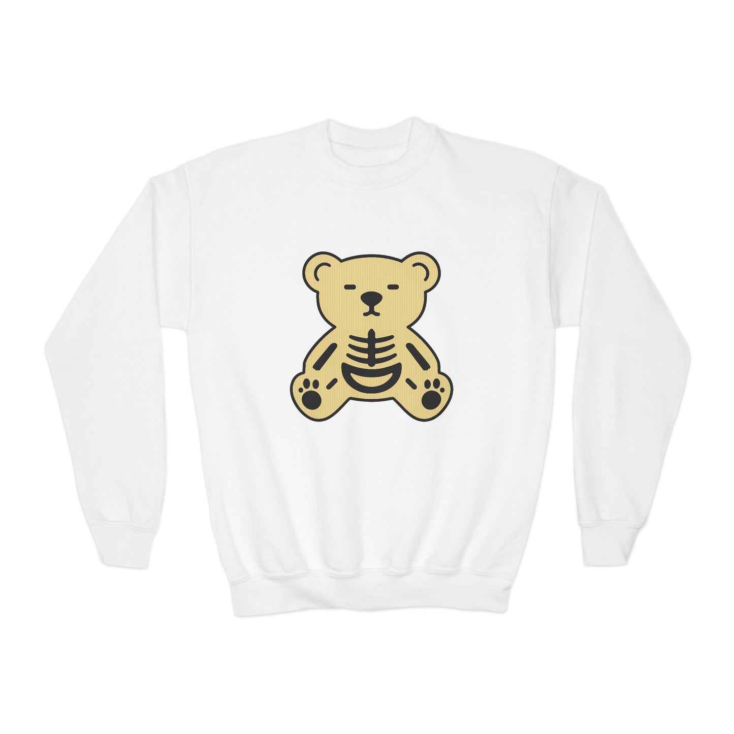 Cute Skeleton Teddy Youth Crewneck Sweatshirt, Kid's Sweatshirt, Fall Fashion, Spooky Season Gift, Halloween Apparel