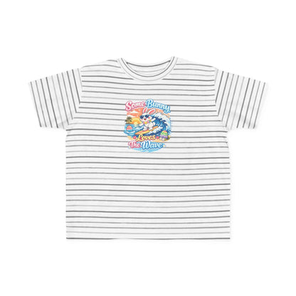 Youth girl Easter T-shirt with surfing bunny and pastel eggs saying Some Bunny Loves The Wave