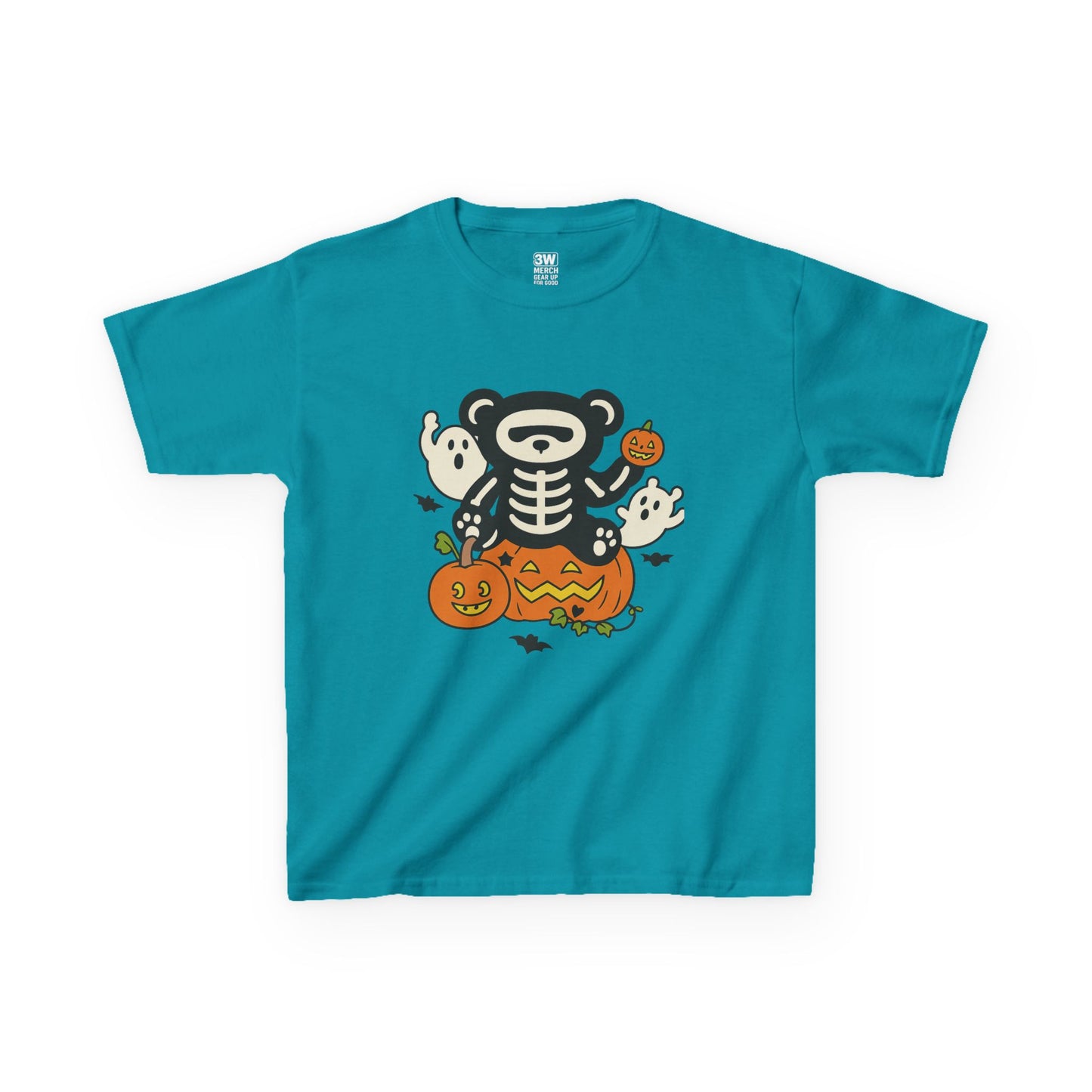 Kids Halloween Skeleton Bear T-Shirt – Cute Spooky Ghost & Pumpkin Graphic Tee for Boys & Girls