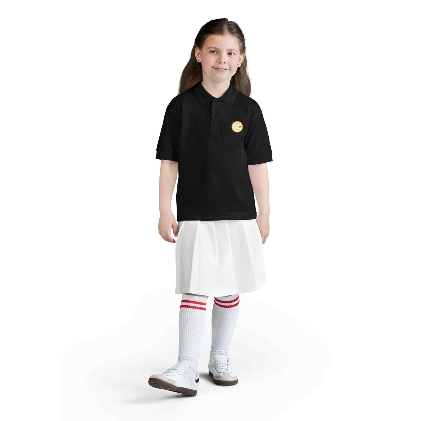 Youth gold polo shirt for Eric's Piano School kids music lessons with logo
