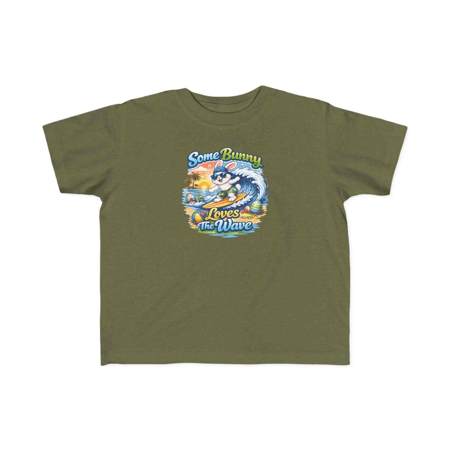 Toddler tee with cute surf bunny graphic and lightweight cotton fabric for beach play