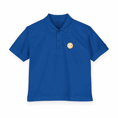Gold youth polo shirt with Eric's Piano School logo for kids music lessons