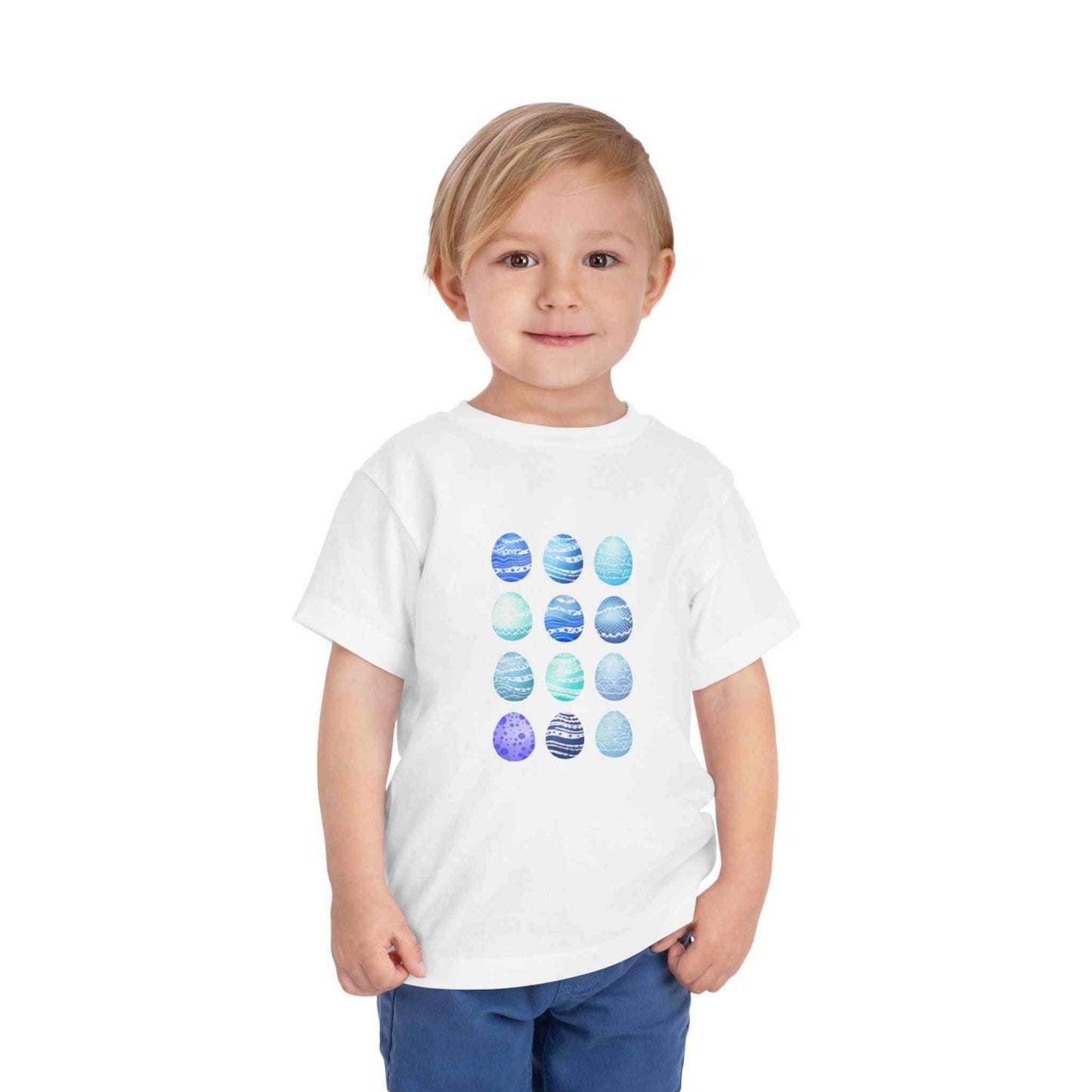 Blue watercolor Easter eggs boy toddler tee soft breathable cotton shirt