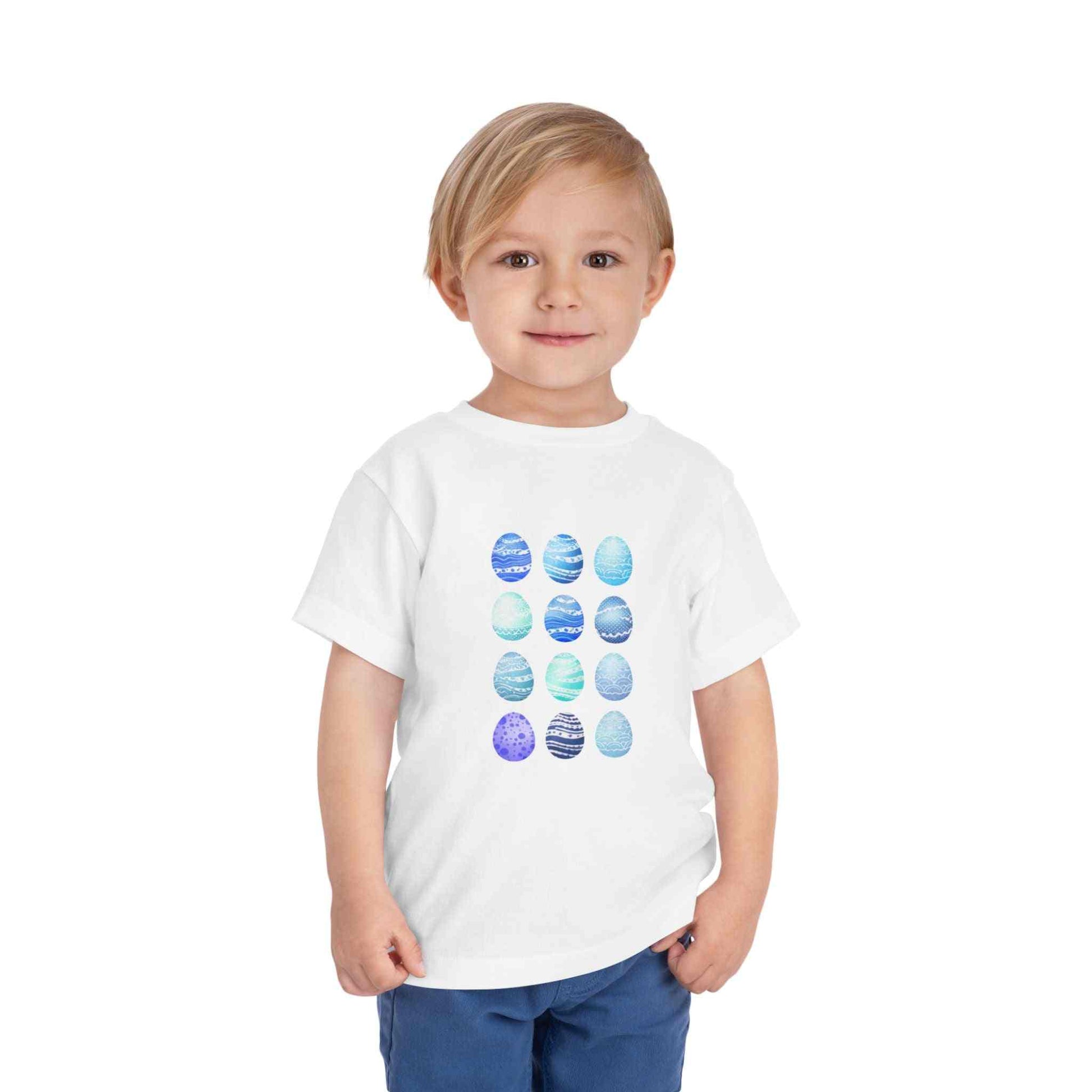 Blue watercolor Easter eggs boy toddler tee soft breathable cotton shirt