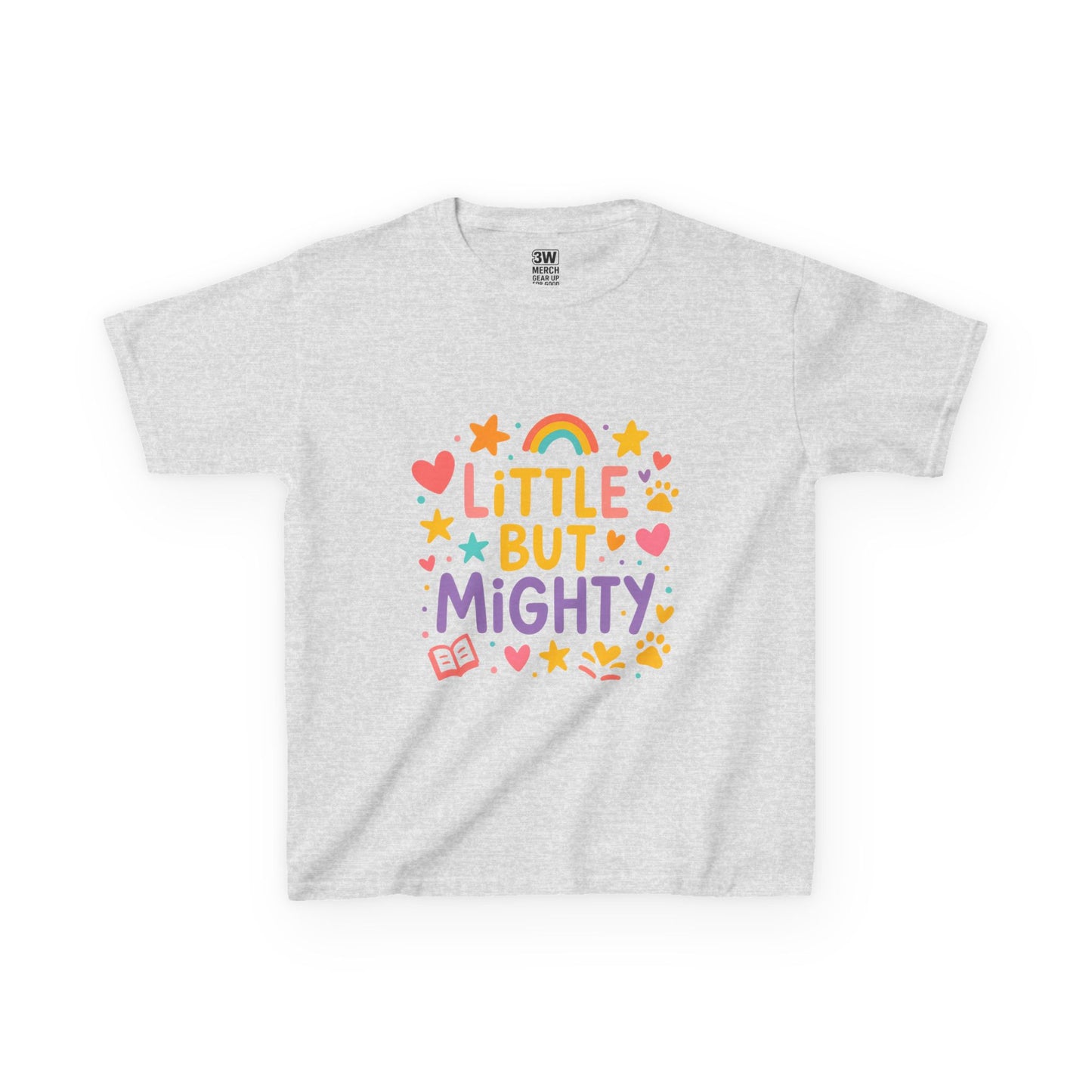 Kids Heavy Cotton™ Tee, Little But Mighty, Perfect for Birthdays, Playdates, Gifts, Everyday Wear, Rainbow Design T Shirt,