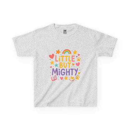 Kids Heavy Cotton™ Tee, Little But Mighty, Perfect for Birthdays, Playdates, Gifts, Everyday Wear, Rainbow Design T Shirt,