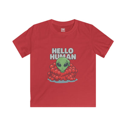 Hello Human Alien Halloween Shirt Spooky UFO Graphic Tee, Funny Sci Fi Costume Top, Creepy Cute Alien T-Shirt