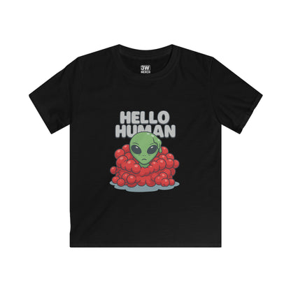 Hello Human Alien Halloween Shirt Spooky UFO Graphic Tee, Funny Sci Fi Costume Top, Creepy Cute Alien T-Shirt