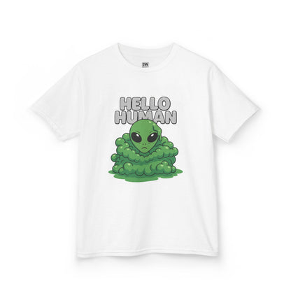 Kids Alien Graphic Tee, Fun Tee for Kids, Cute Monster Shirt, Birthday Gift, Unique Kids Apparel, Hello Human Design