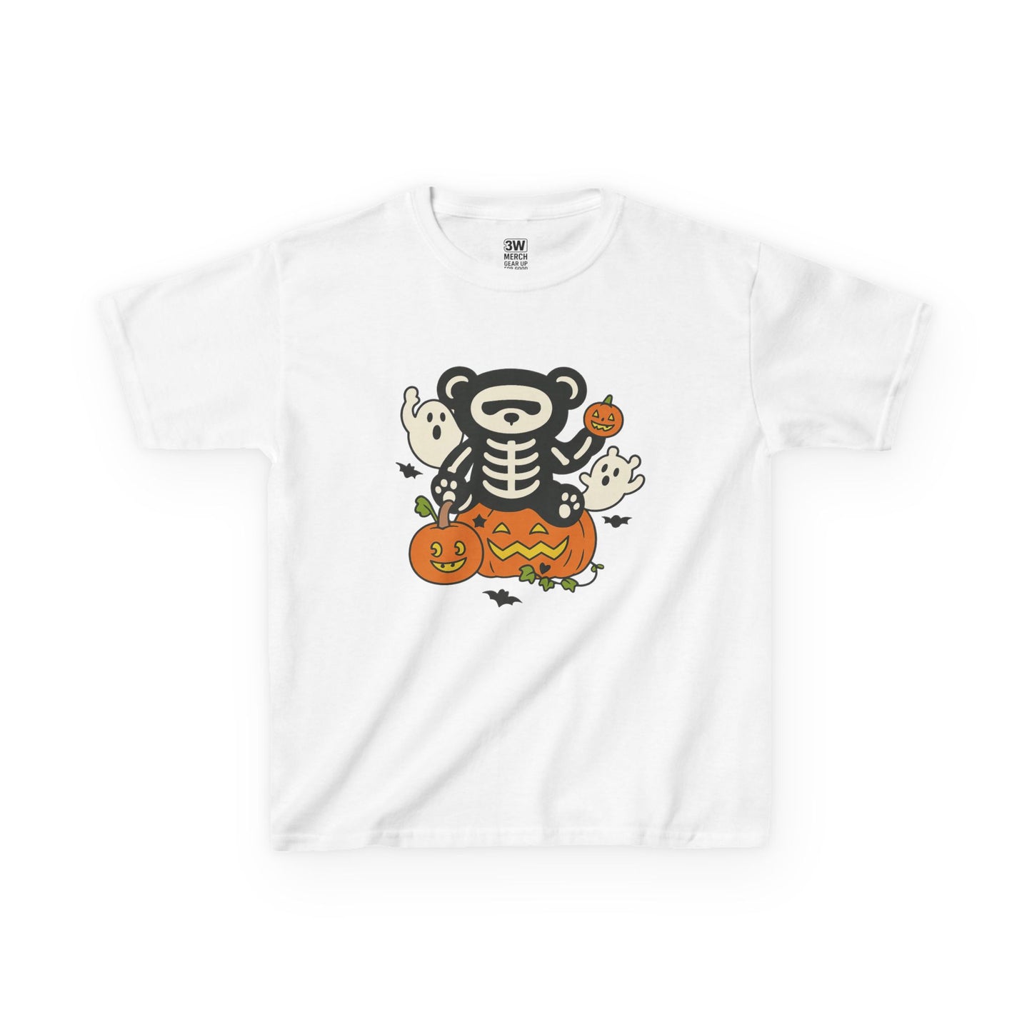 Kids Halloween Skeleton Bear T-Shirt – Cute Spooky Ghost & Pumpkin Graphic Tee for Boys & Girls