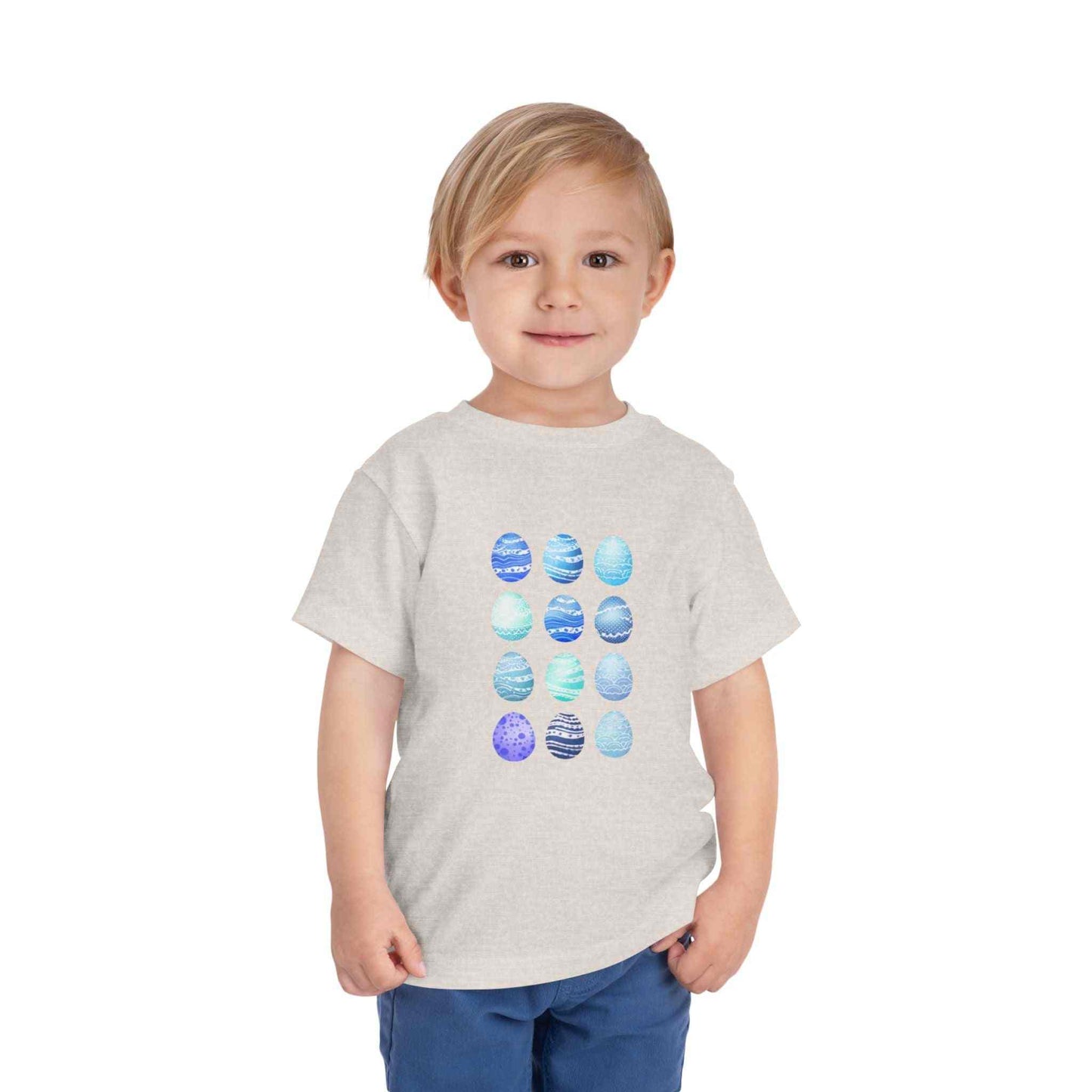 Blue boy toddler tee with watercolor Easter eggs design