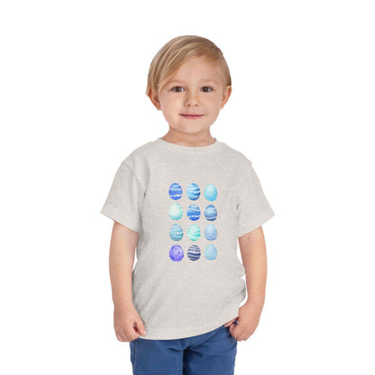Blue boy toddler tee with watercolor Easter eggs design