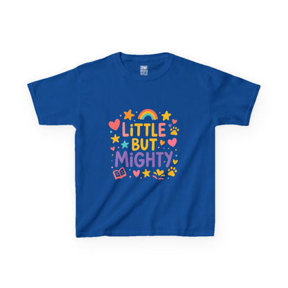 Kids Heavy Cotton™ Tee, Little But Mighty, Perfect for Birthdays, Playdates, Gifts, Everyday Wear, Rainbow Design T Shirt,