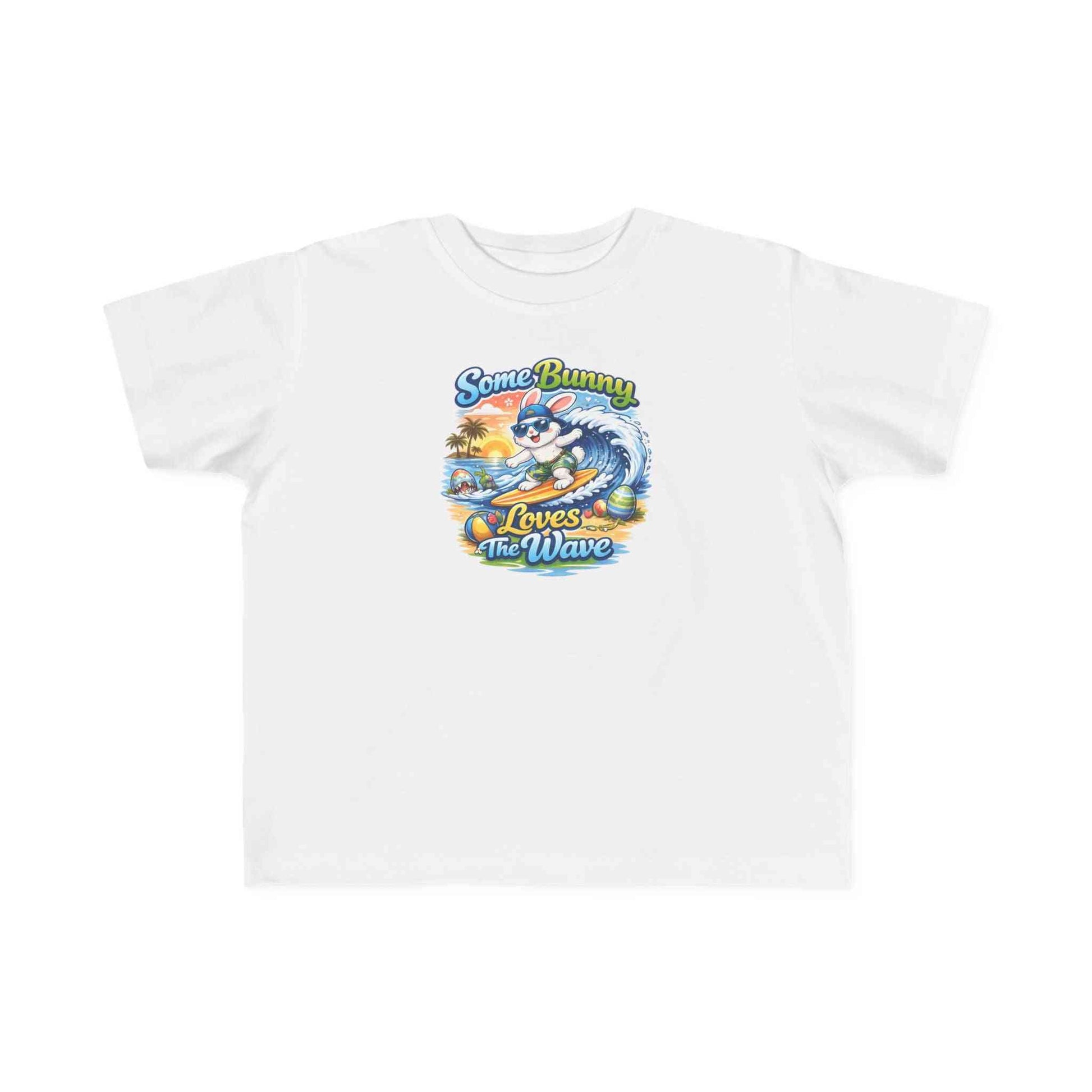 Toddler tee with surf bunny graphic for beach play, soft cotton kids' t-shirt Some Bunny Loves The Wave