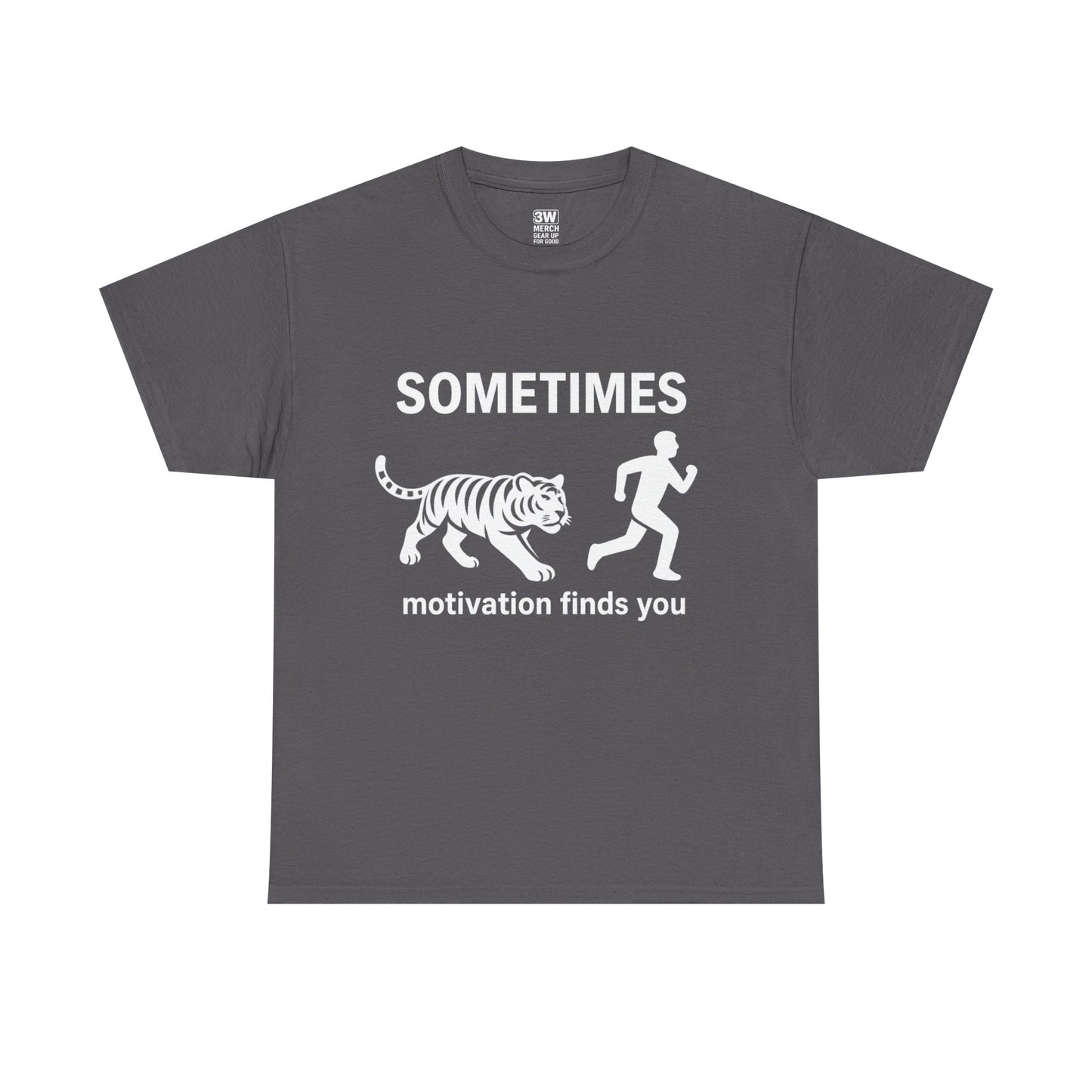 Funny Motivation T-Shirt – “Sometimes Motivation Finds You” Tiger Chase Running Tee for Fitness & Gym Lovers