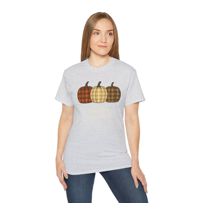Customizable slogan Pumpkin T-Shirt | Plaid Pumpkin Fall Tee 🍂 | Cute Autumn Outfit | Cozy Fall Shirt | Pumpkin Patch Top | Trending Fall Aesthetic 2025