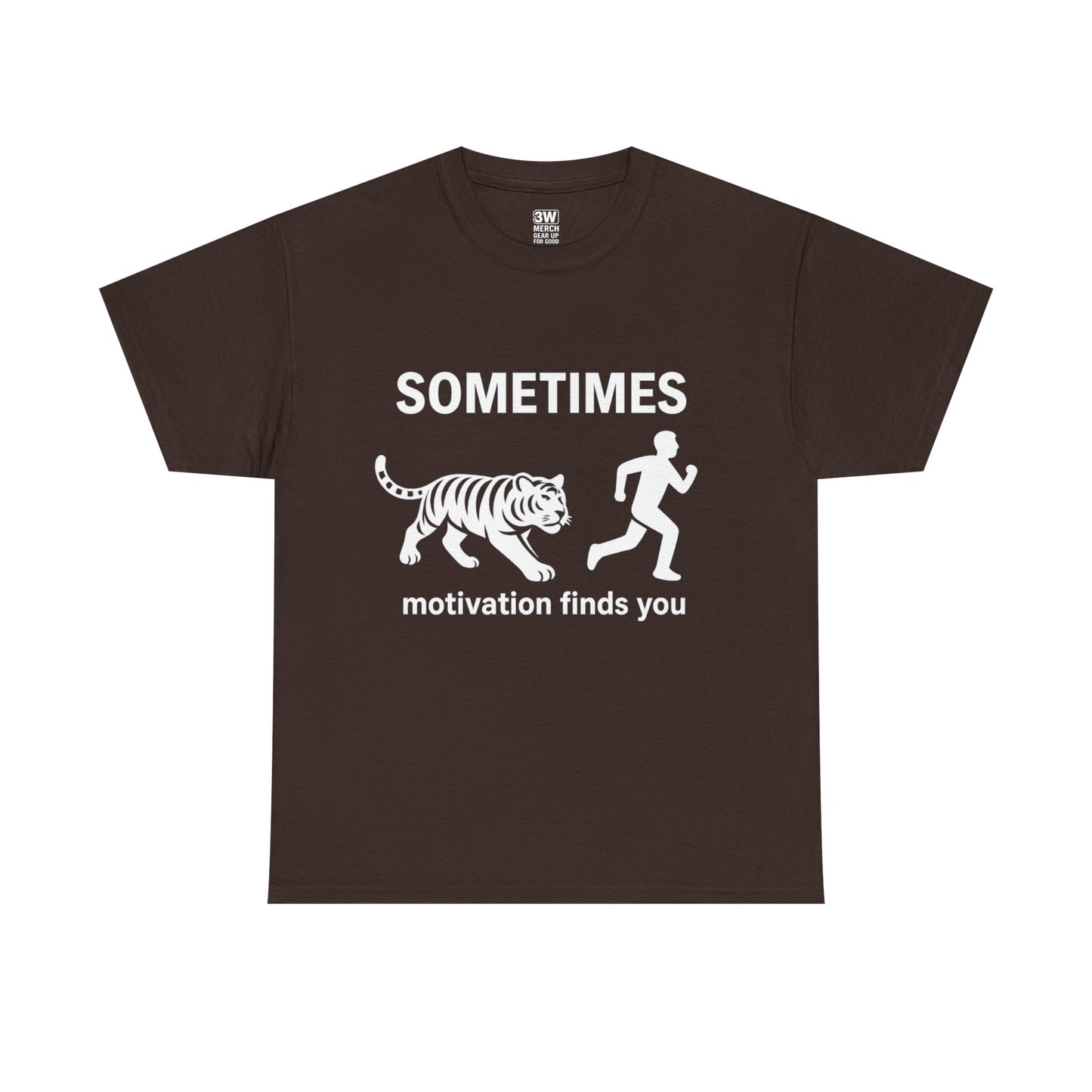 Funny Motivation T-Shirt – “Sometimes Motivation Finds You” Tiger Chase Running Tee for Fitness & Gym Lovers