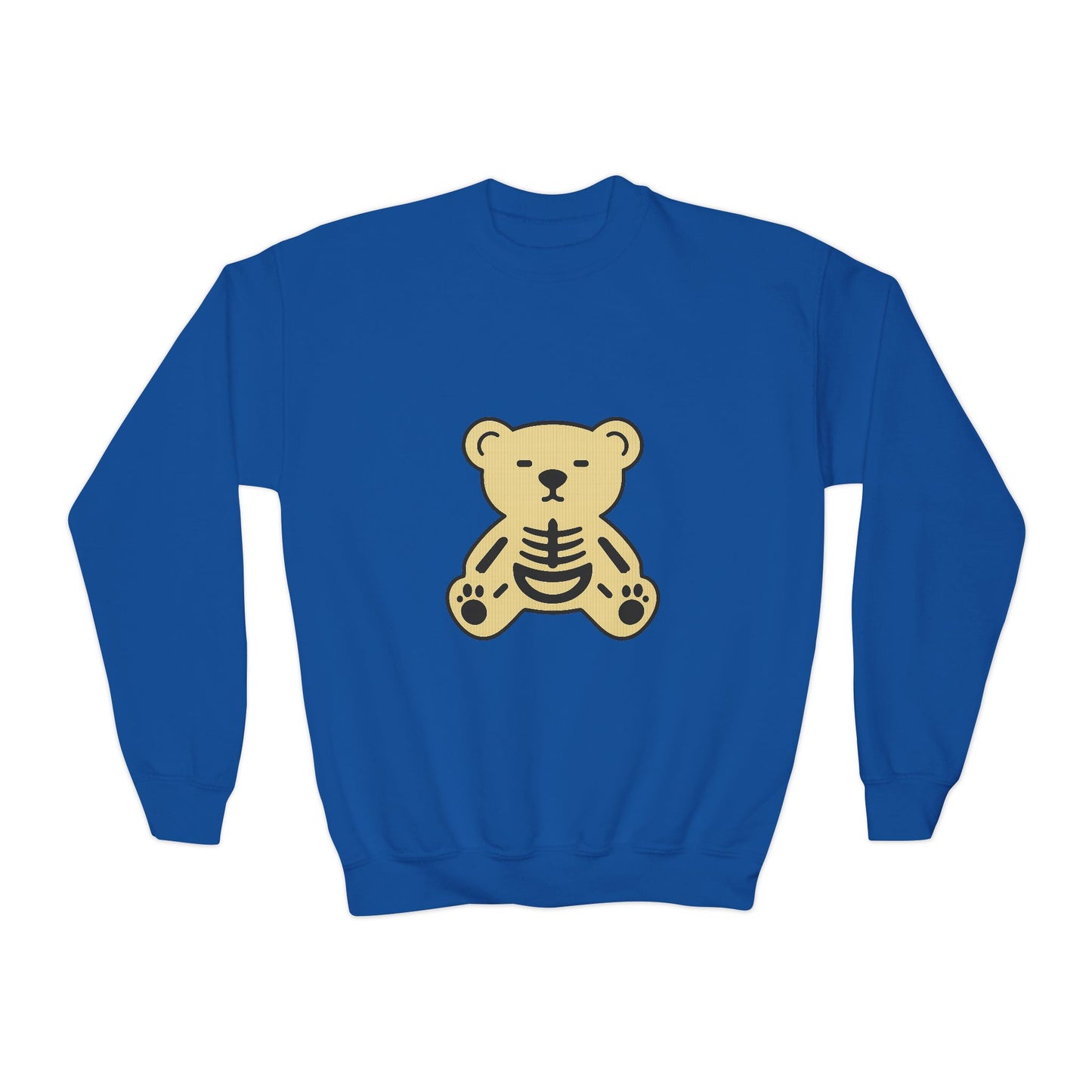 Cute Skeleton Teddy Youth Crewneck Sweatshirt, Kid's Sweatshirt, Fall Fashion, Spooky Season Gift, Halloween Apparel