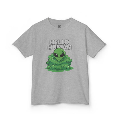 Kids Alien Graphic Tee, Fun Tee for Kids, Cute Monster Shirt, Birthday Gift, Unique Kids Apparel, Hello Human Design