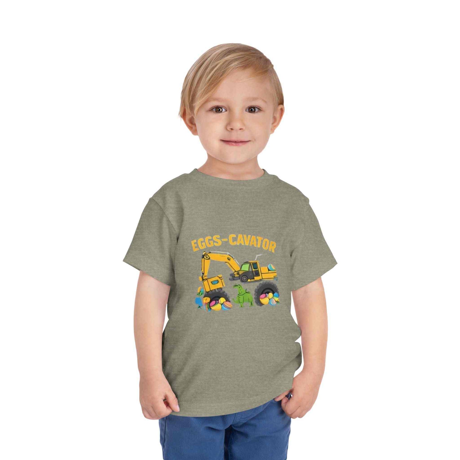 Toddler Easter shirt with cute Eggs-Cavator excavator and colorful eggs design