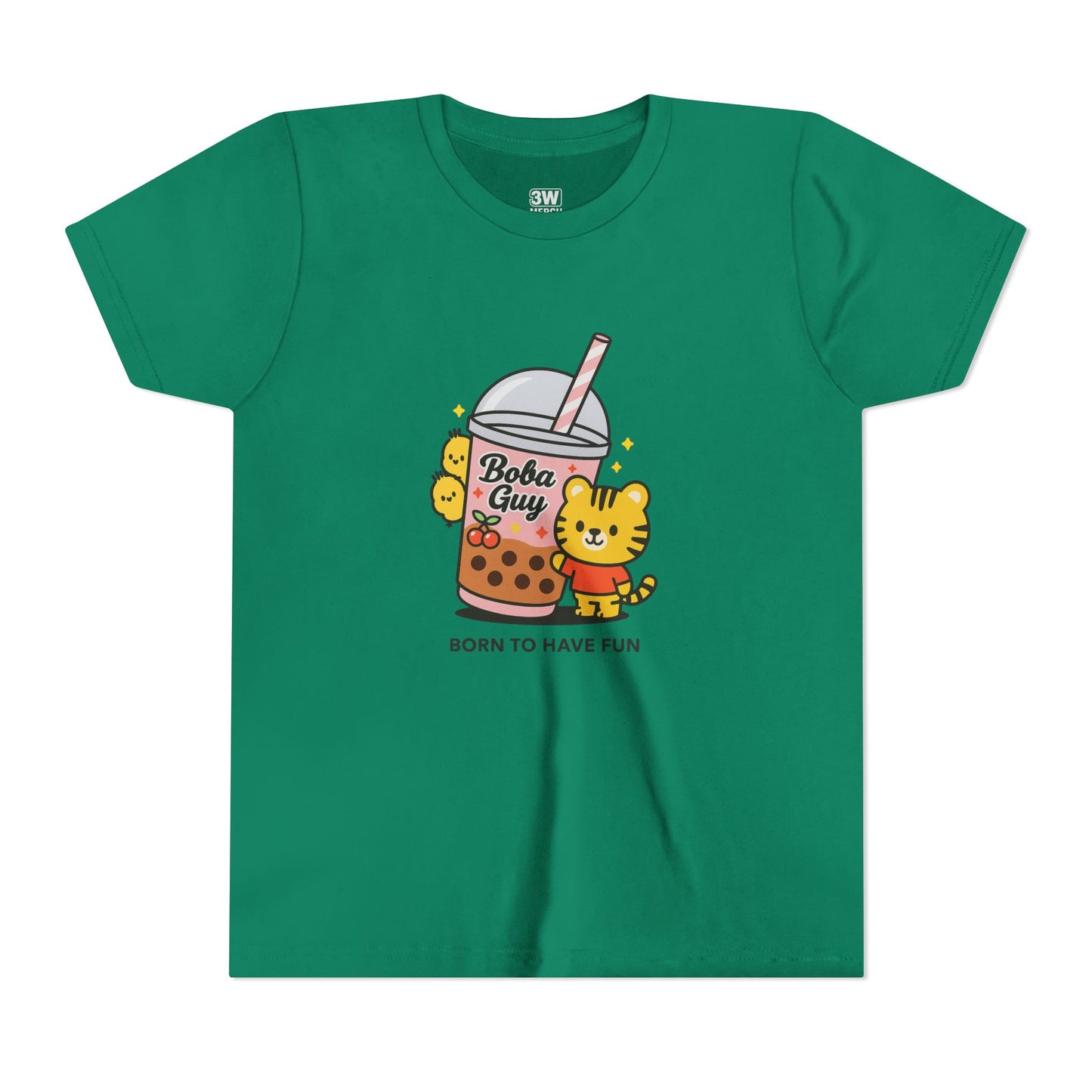 Kawaii Tiger Boba Tee – “Born to Have Fun” | Cute Boba Shirt | Y2K Kawaii Aesthetic | K-Pop Core Outfit | Bubble Tea Lover Gift | Trendy Graphic T-Shirt