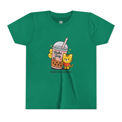Kawaii Tiger Boba Tee – “Born to Have Fun” | Cute Boba Shirt | Y2K Kawaii Aesthetic | K-Pop Core Outfit | Bubble Tea Lover Gift | Trendy Graphic T-Shirt