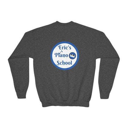Cozy youth sweatshirt with piano school emblem, soft midweight fabric, and loose fit for music lessons and recitals