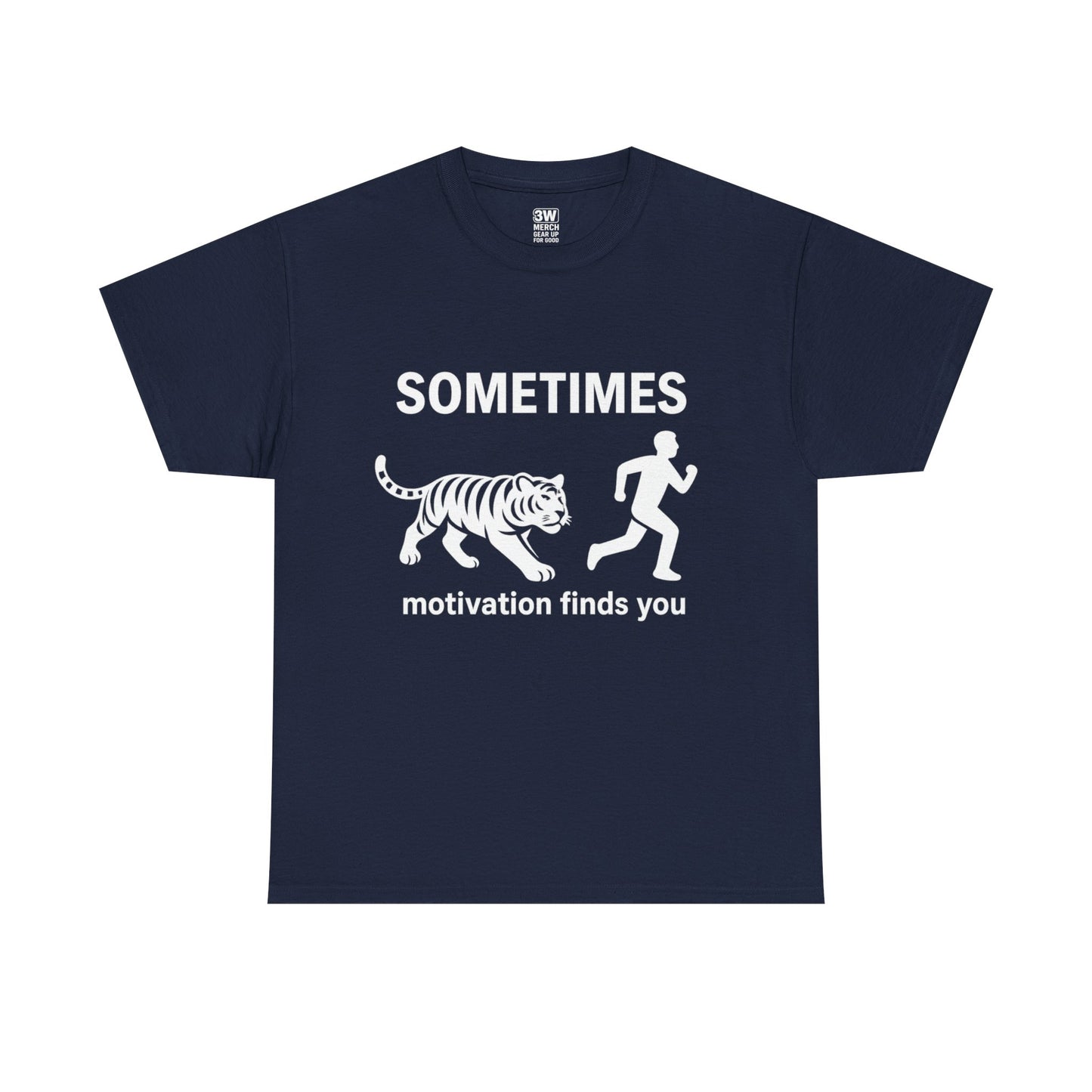 Funny Motivation T-Shirt – “Sometimes Motivation Finds You” Tiger Chase Running Tee for Fitness & Gym Lovers