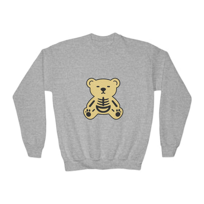 Cute Skeleton Teddy Youth Crewneck Sweatshirt, Kid's Sweatshirt, Fall Fashion, Spooky Season Gift, Halloween Apparel