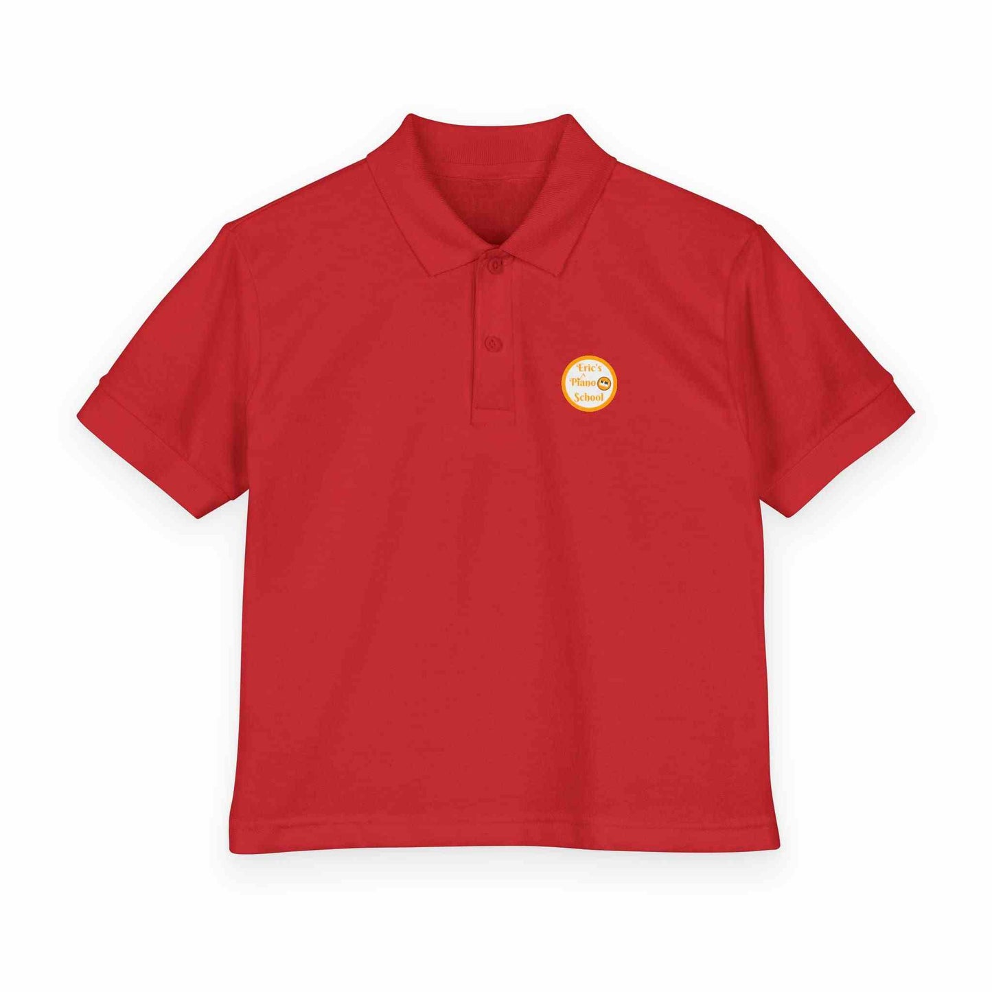 Youth polo shirt with Eric's Piano School gold logo, moisture-wicking and durable fabric for kids.