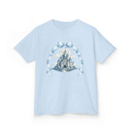 Blue Kids Castle T-shirt with whimsical fairytale design for children