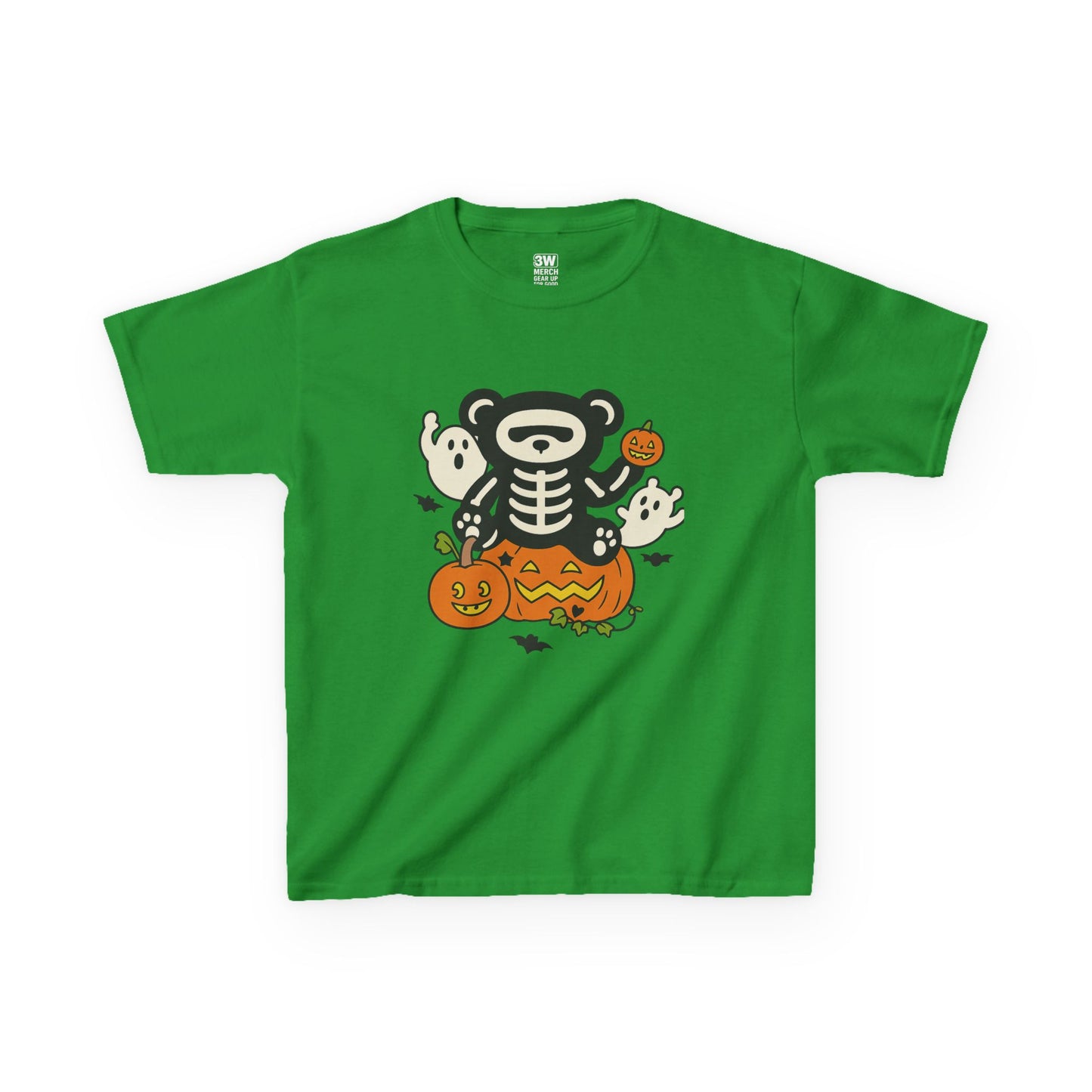 Kids Halloween Skeleton Bear T-Shirt – Cute Spooky Ghost & Pumpkin Graphic Tee for Boys & Girls