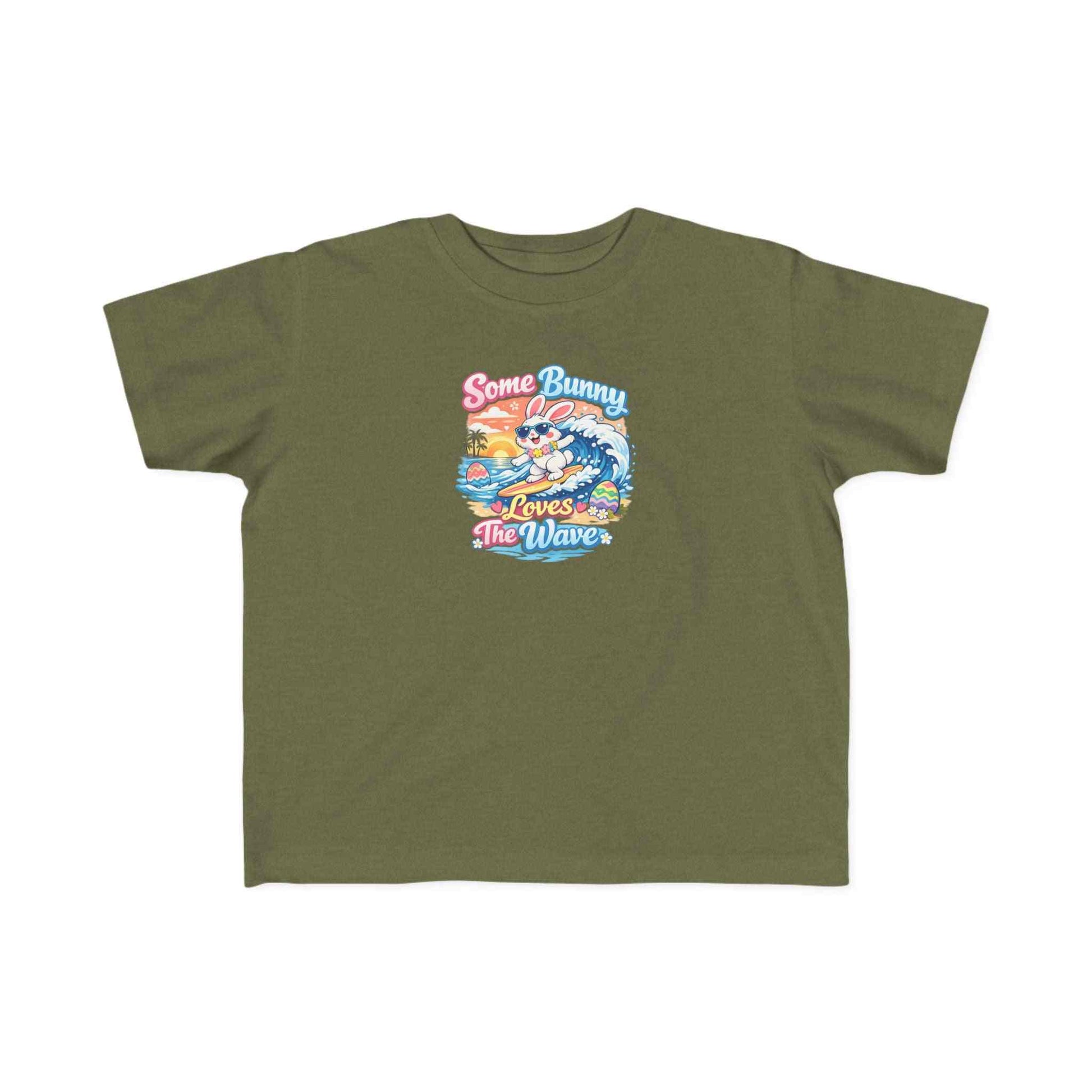 Youth girl Easter T-shirt with surfing bunny and pastel eggs, Some Bunny Loves The Wave design