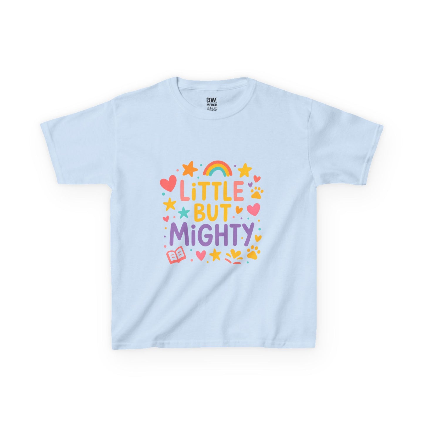 Kids Heavy Cotton™ Tee, Little But Mighty, Perfect for Birthdays, Playdates, Gifts, Everyday Wear, Rainbow Design T Shirt,