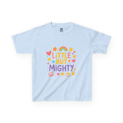 Kids Heavy Cotton™ Tee, Little But Mighty, Perfect for Birthdays, Playdates, Gifts, Everyday Wear, Rainbow Design T Shirt,