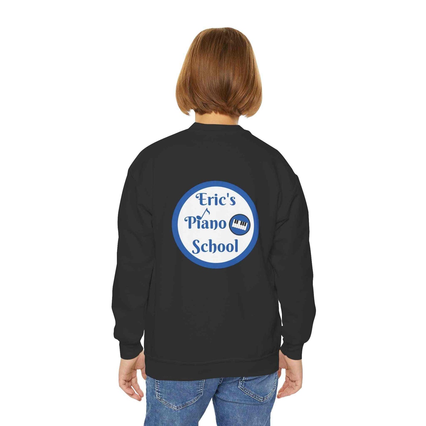 Eric's Piano School youth sweatshirt crewneck in soft cotton-polyester blend with piano emblem embroidery