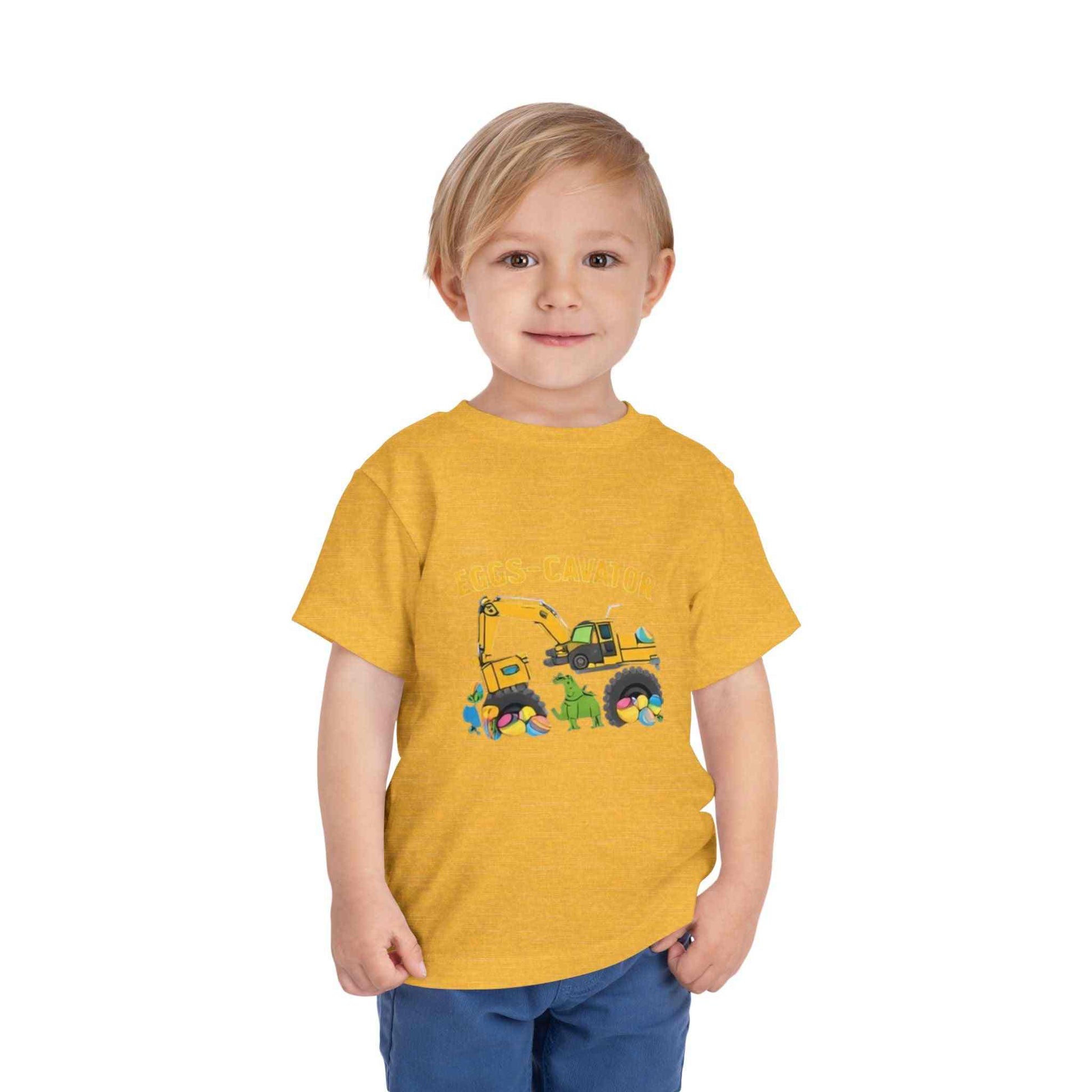 Eggs-cavator toddler tee with excavator and Easter eggs design for kids