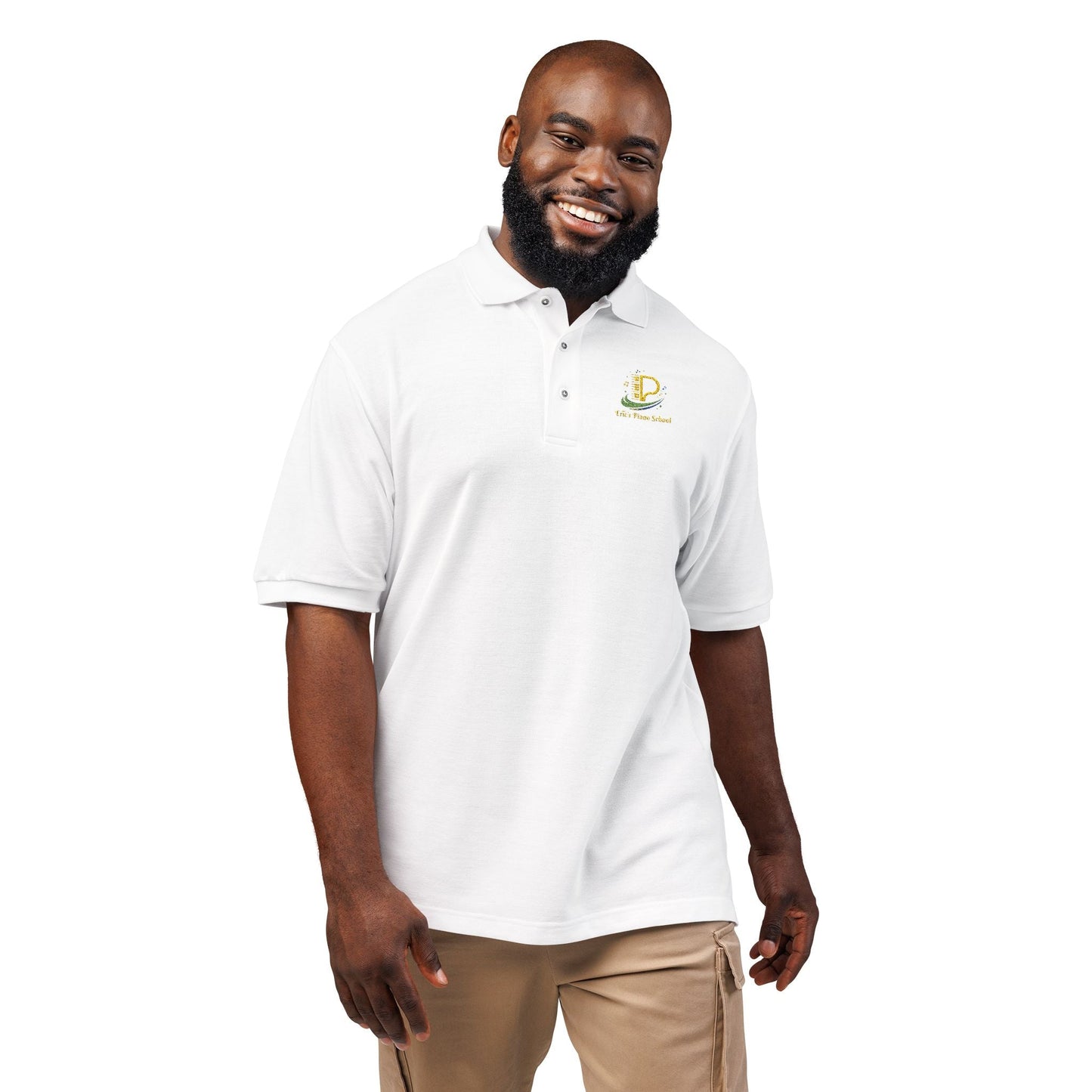 Lightweight embroidered crest polo shirt with relaxed fit and metal buttons