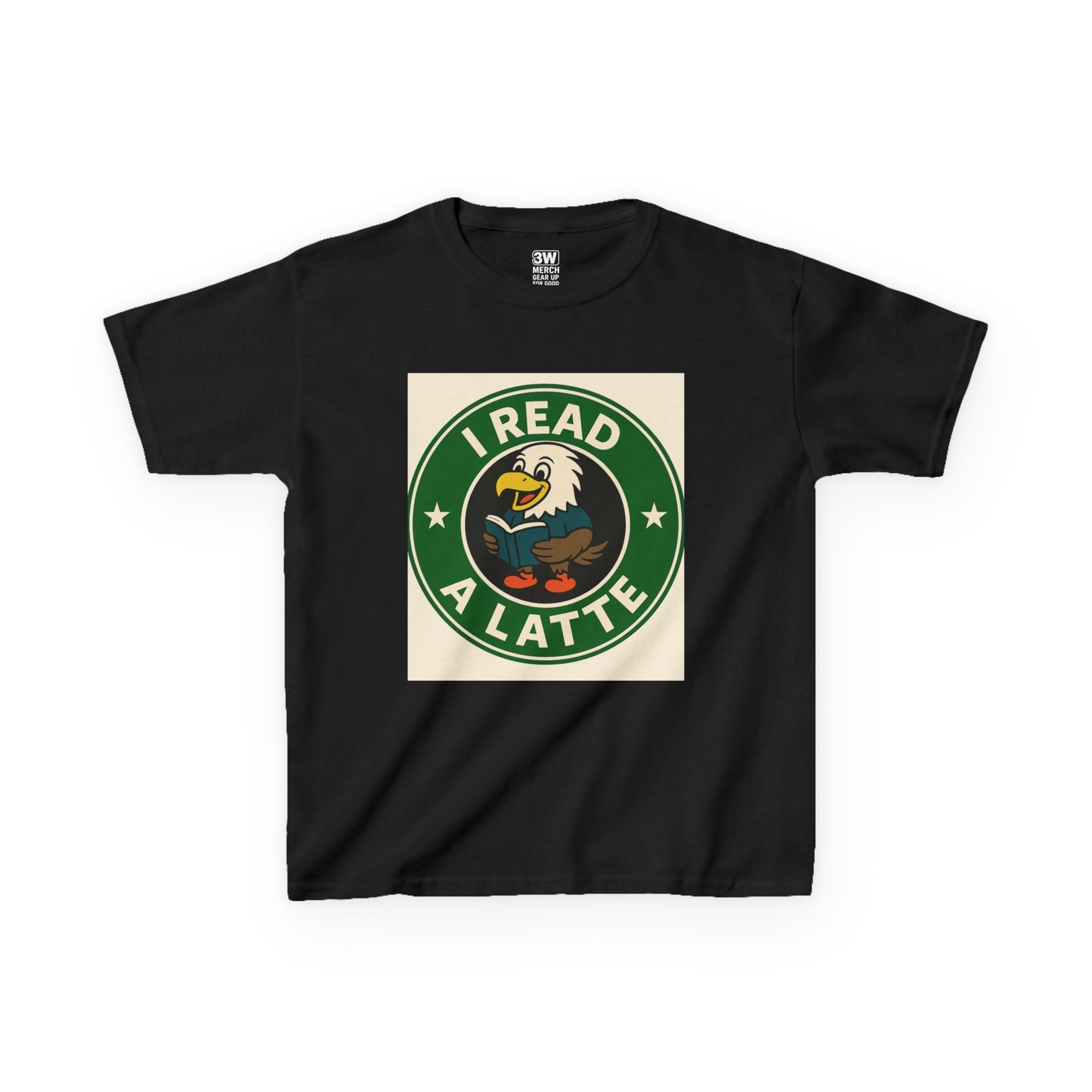 Funny Coffee Lover T-Shirt – “I Read A Latte” Bookworm Eagle Tee for Readers & Caffeine Fans